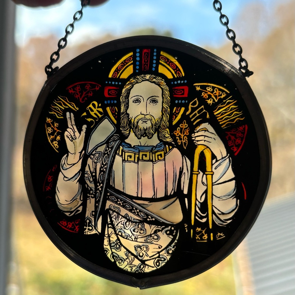 WINGED HEART Stained Glass 2.5" Roundlette Christ Carlisle Cathedral